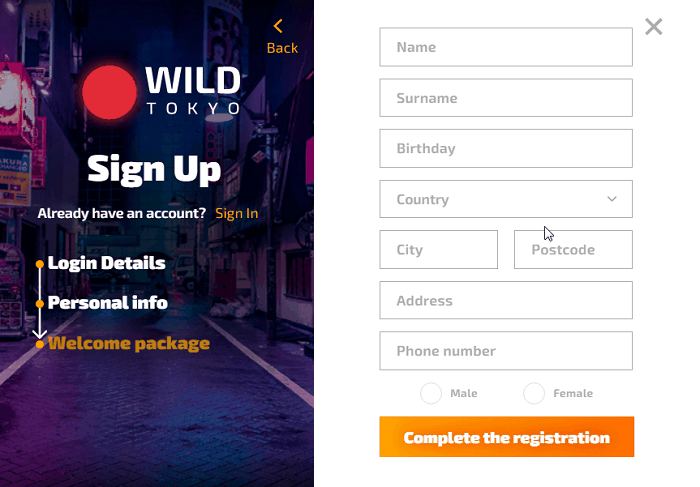 04. Registration Wild Tokyo Casino